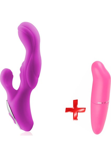 G-Spot ve Klitoris Uyarıcı Çift Motorlu 10 Modlu Titreşimli Şarjlı Vibratör+G-Noktası Vibratör