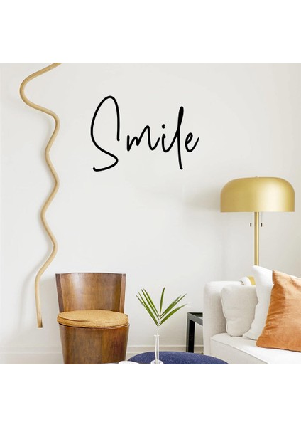 El Yazısı ile Yazılmış Smile Duvar Yazısı Sticker 60x41cm - Siyah