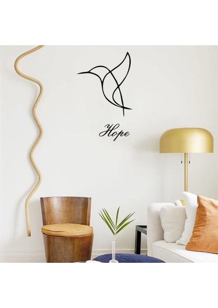 El Yazısı İle Yazılmış Hope Yazısı ve Kuş Sticker 60x37cm - Siyah