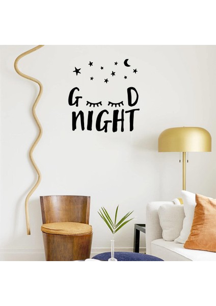 El Yazısı ile Yazılmış Sevimli Şekilde Good Night Yazısı Sticker 60x58cm - Siyah