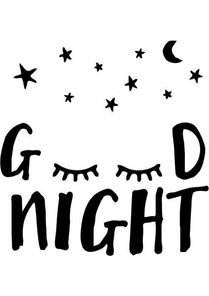 El Yazısı ile Yazılmış Sevimli Şekilde Good Night Yazısı Sticker 60x58cm - Siyah