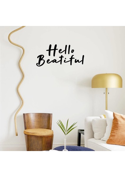 El Yazısı ile Yazılmış Hello Beatiful Yazısı Sticker 60x27cm - Siyah