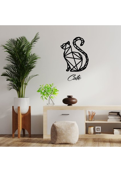 El Yazısı İle Yazılmış Cute Yazısı ve Kedi Sticker 60x33cm - Siyah