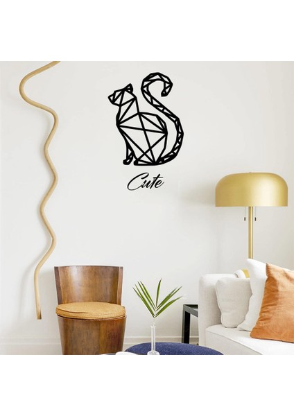 El Yazısı İle Yazılmış Cute Yazısı ve Kedi Sticker 60x33cm - Siyah