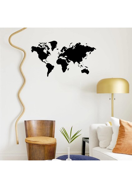 Dünya Haritası Duvar Oda Salon İş Yeri İçin Sticker 60x33cm - Siyah