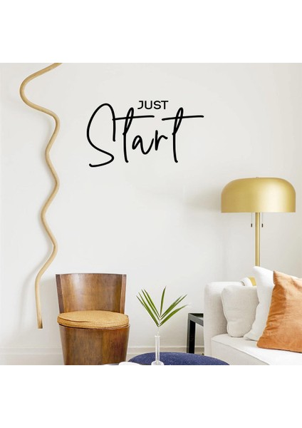 El Yazısı ile Yazılmış Just Start Yazısı Sticker 60x33cm - Siyah