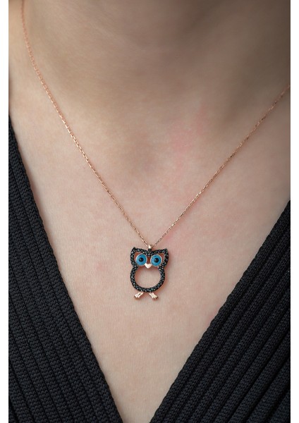 925 Ayar Siyah Taşlı Baykuş Kolye Kadın Gümüş Kolye modelleri