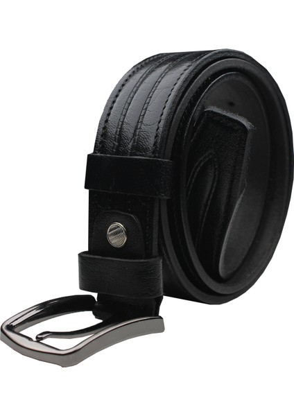 Erkek Yumuşak Lüks Deri Desenli Siyah Kemer