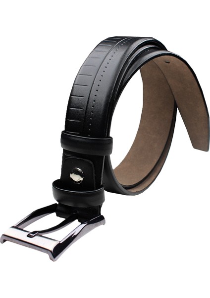 Erkek Suni Lüks Deri Desenli Mat Siyah Kemer