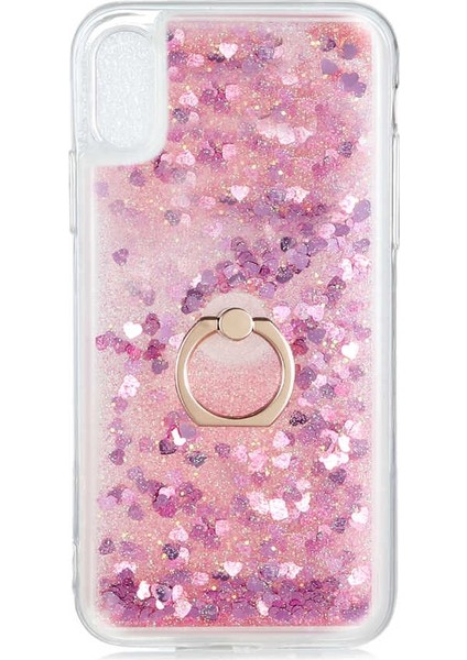 Apple iPhone X Kılıf Milce Sulu Yüzüklü Silikon Arka Kapak Pembe