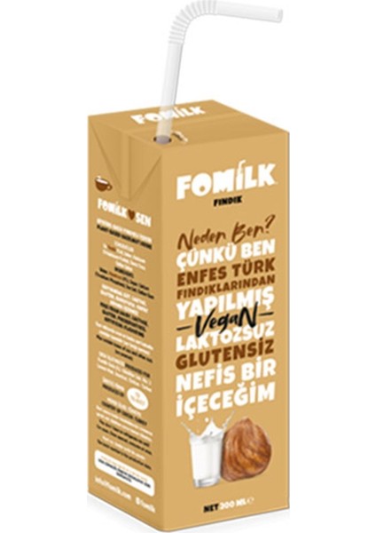 Fındık Sütü 200 Ml Glutensiz Bitkisel Bazlı Laktozsuz Vegan