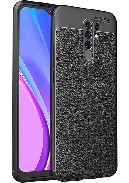 - Xiaomi Redmi 9 - Kılıf Deri Görünümlü Auto Focus Karbon Niss Silikon Kapak