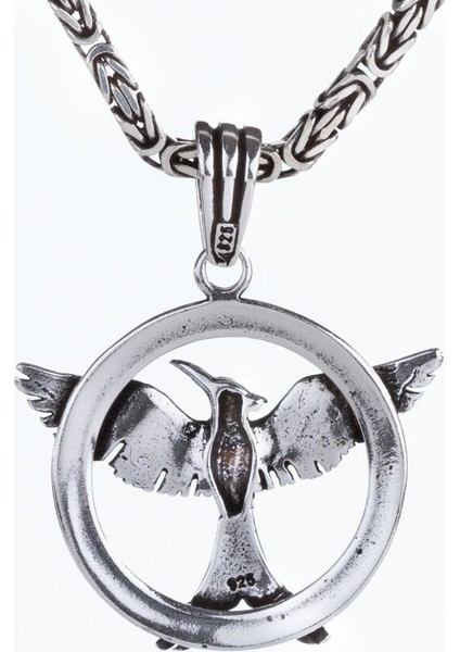 925 Ayar Gümüş Anka Kuşu Erkek Kolye Kral Zincirli fiyatları