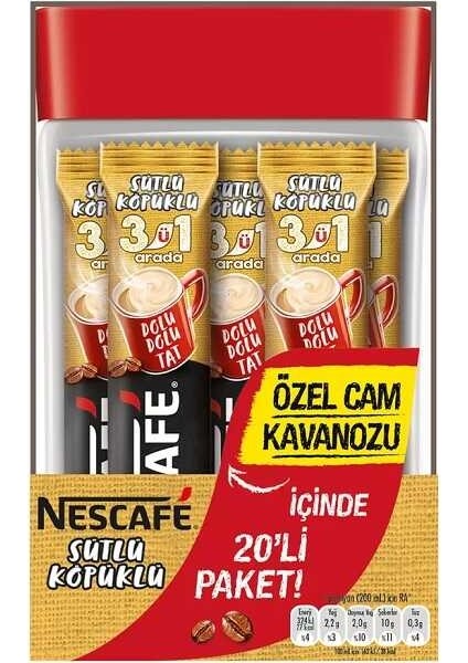 Nescafe 3'ü 1 Arada Sütlü Köpüklü Cam Kavanoz 20'li