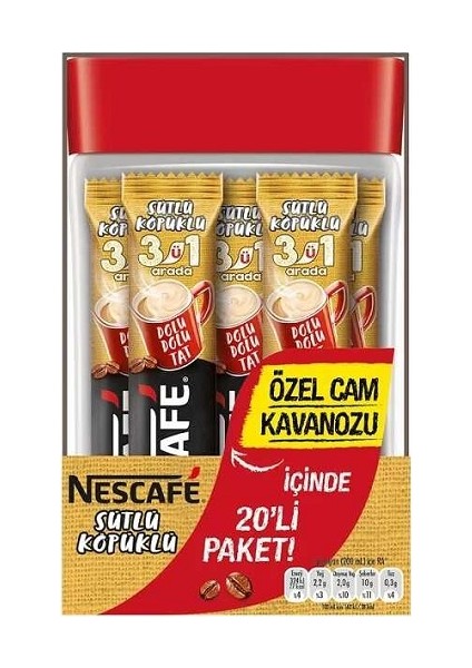Nescafe 3'ü 1 Arada Sütlü Köpüklü Cam Kavanoz 20'li fiyatları