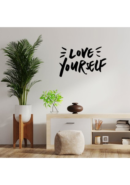 El Yazısı ile Yazılmış Love Yourself Yazısı Sticker 60x38cm - Siyah