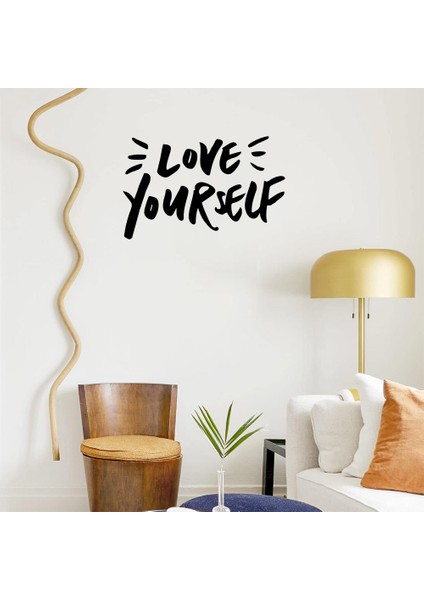 El Yazısı ile Yazılmış Love Yourself Yazısı Sticker 60x38cm - Siyah fiyatları