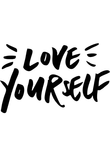 El Yazısı ile Yazılmış Love Yourself Yazısı Sticker 60x38cm - Siyah modelleri