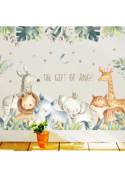 Bebek ve Çocuk Odası Dekorasyonu Sulu Boya Sevimli Hayvanlar Duvar Çıkartması Sticker
