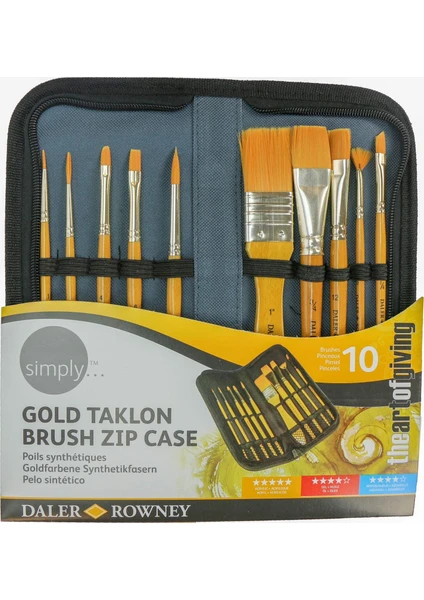 Daler Rowney Simply Gold Taklon Akrilik Çantalı Fırça Seti 10'lu