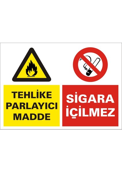 Tehlike Parlayıcı Madde Sigara İçilmez 2.6 mm PVC Uyarı Levhası 17,5 x 25 cm