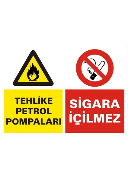 Tehlike Petrol Pompaları Sigara İçilmez 2.6 mm PVC Uyarı Levhası 25 x 35 cm
