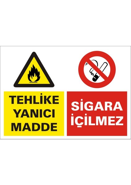 Tehlike Yanıcı Madde Sigara İçilmez 2.6 mm PVC Uyarı Levhası 25 x 35 cm