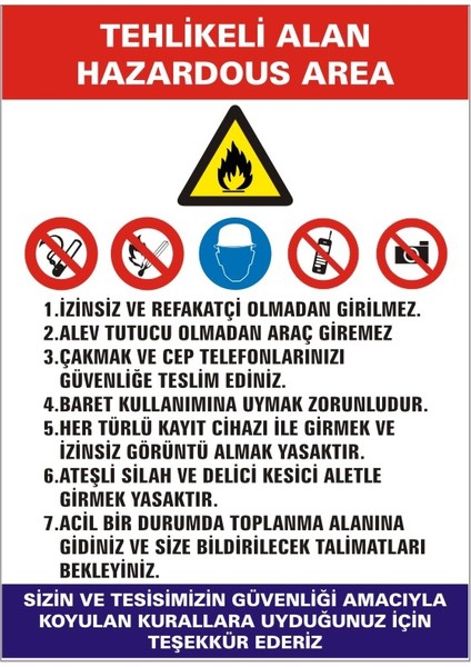 Tehlikeli Alan Hazardous Area (Kendinden Yapışkanlı Etiket) 17,5 x 25 cm