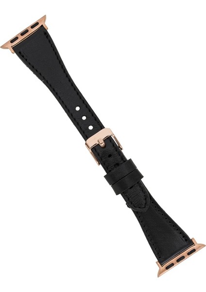 Apple Watch Uyumlu Deri Kordon 38-40MM Slim Rosegold Rst1 Siyah
