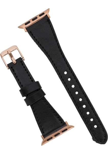 Apple Watch Uyumlu Deri Kordon 38-40MM Slim Rosegold Rst1 Siyah
