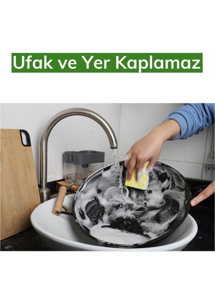Ikisi Bir Arada Basmalı Pratik Sıvı Sabunluk Pompası ve Bulaşık Yıkama Süngeri Haznesi