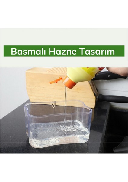 Ikisi Bir Arada Basmalı Pratik Sıvı Sabunluk Pompası ve Bulaşık Yıkama Süngeri Haznesi