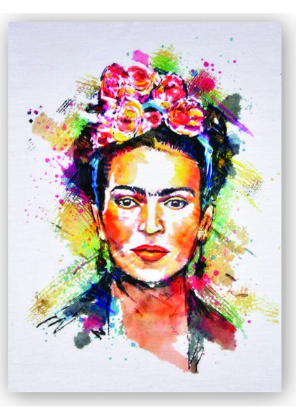 Ahşap Tablo Frida Kahlo Çiçek Taçlı