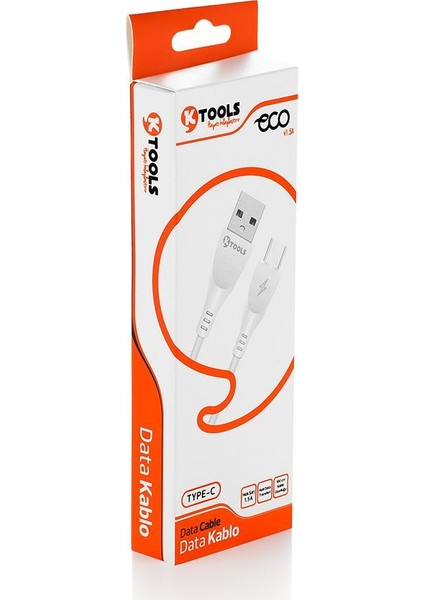 Eco 1.5 Amper 1 Metre Type C Beyaz Data ve Şarj Kablosu