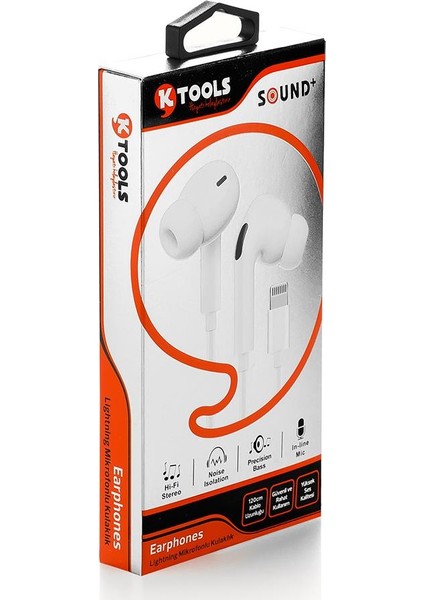 Ktools Bt Lightning Stereo Kablo Mikrofonlu Iphone Kulaklık 120CM