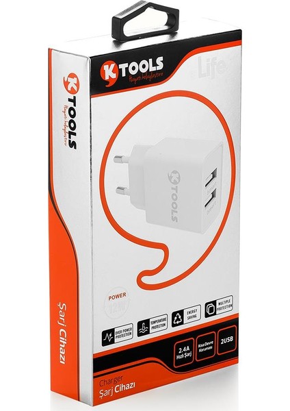 Life 12W 2.4 Amper 2 USB Girişli Hızlı Şarj Cihazı Adaptörü Universal