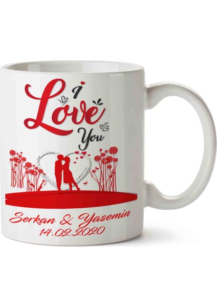 I Love You Yazı Sevgililer Günü Kupa Bardak