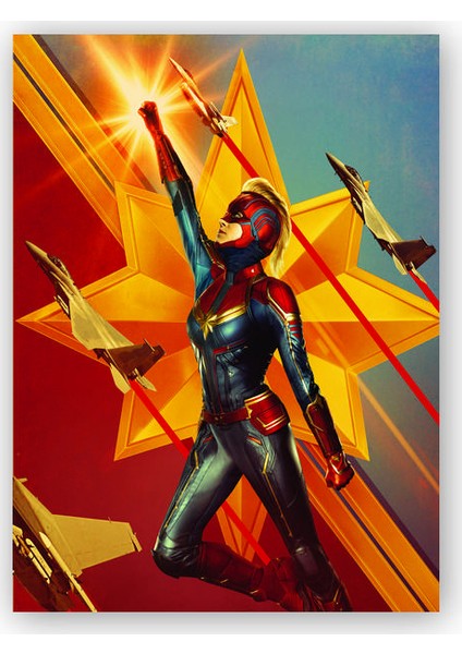 Ahşap Tablo Uçaklar Yarışan Kaptan Marvel