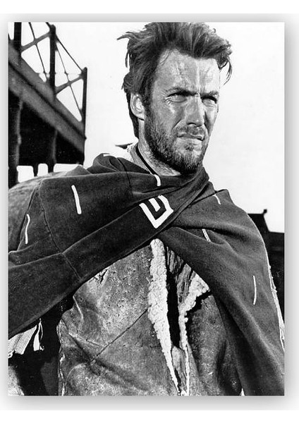 Ahşap Tablo Clint Eastwood Pançosuyla Siyah Beyaz