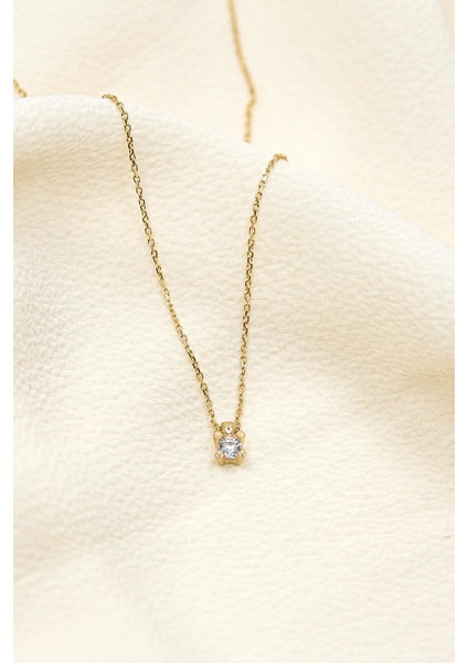 Klasik Sarı Tektaş Altın Kolye