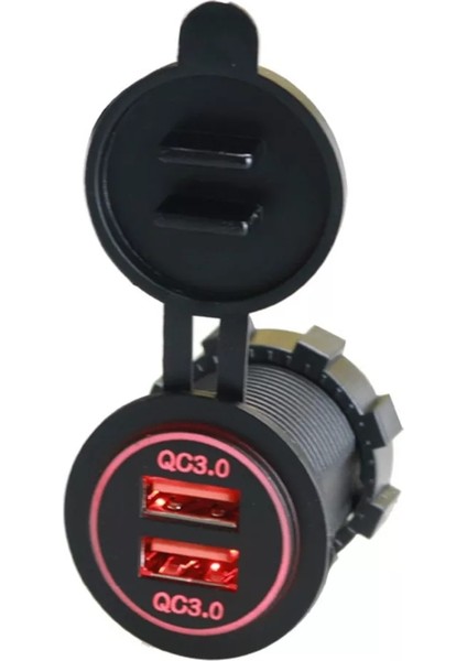 12-24 Volt Araç/Tekne/Motorsiklet İçin 3.0 A ( Quick ) Hızlı Şarj Kırmızı Renk
