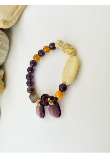 Bordo Murano Cam ve Doğaltaş Bileklik