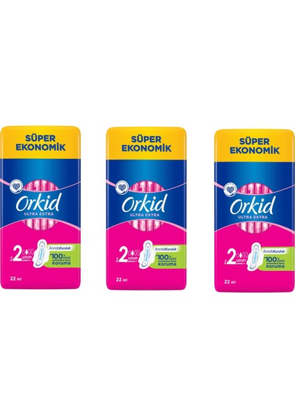 Ultra Extra Uzun 2 Numara Ped Anında Kuruluk 22'li x 3 Adet