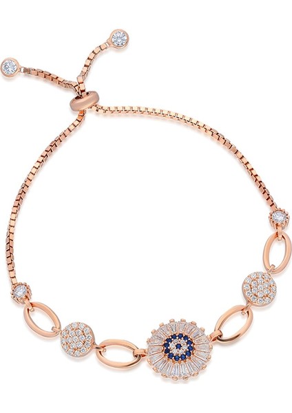 925 Ayar Asansörlü Baget Taşlı Nazar Bileklik Kadın Gümüş Bileklik