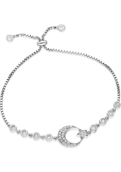 925 Ayar Asansörlü Ayyıldız Bileklik Kadın Gümüş Bileklik