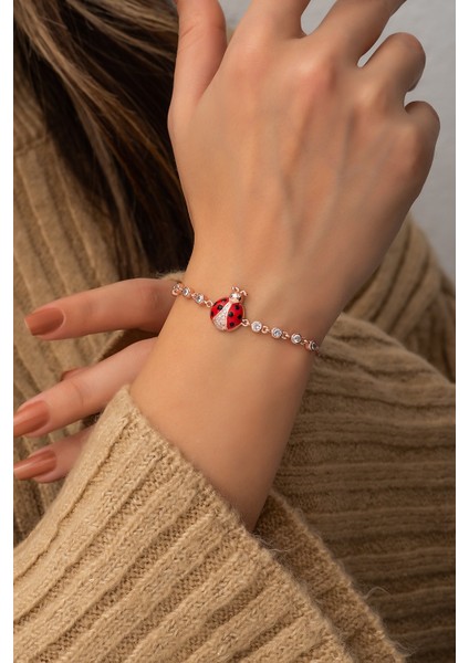 925 Ayar Asansörlü Uğur Böceği Bileklik Kadın Gümüş Bileklik