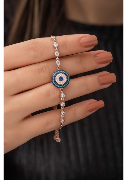 925 Ayar Asansörlü Rose Nazarlık Bileklik Kadın Gümüş Bileklik