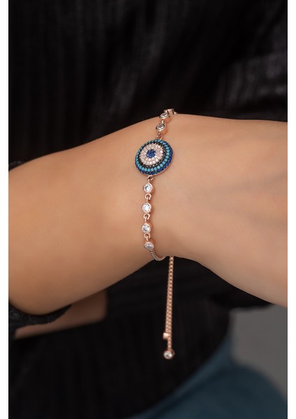 925 Ayar Asansörlü Rose Nazarlık Bileklik Kadın Gümüş Bileklik modelleri