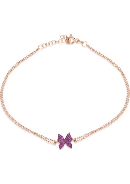 925 Ayar Minik Pembe Kelebek Bileklik Kadın Gümüş Bileklik