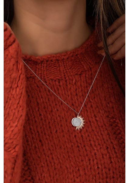 925 Ayar Ay ve Güneş Uyumlu Kolye Kadın Gümüş Kolye modelleri